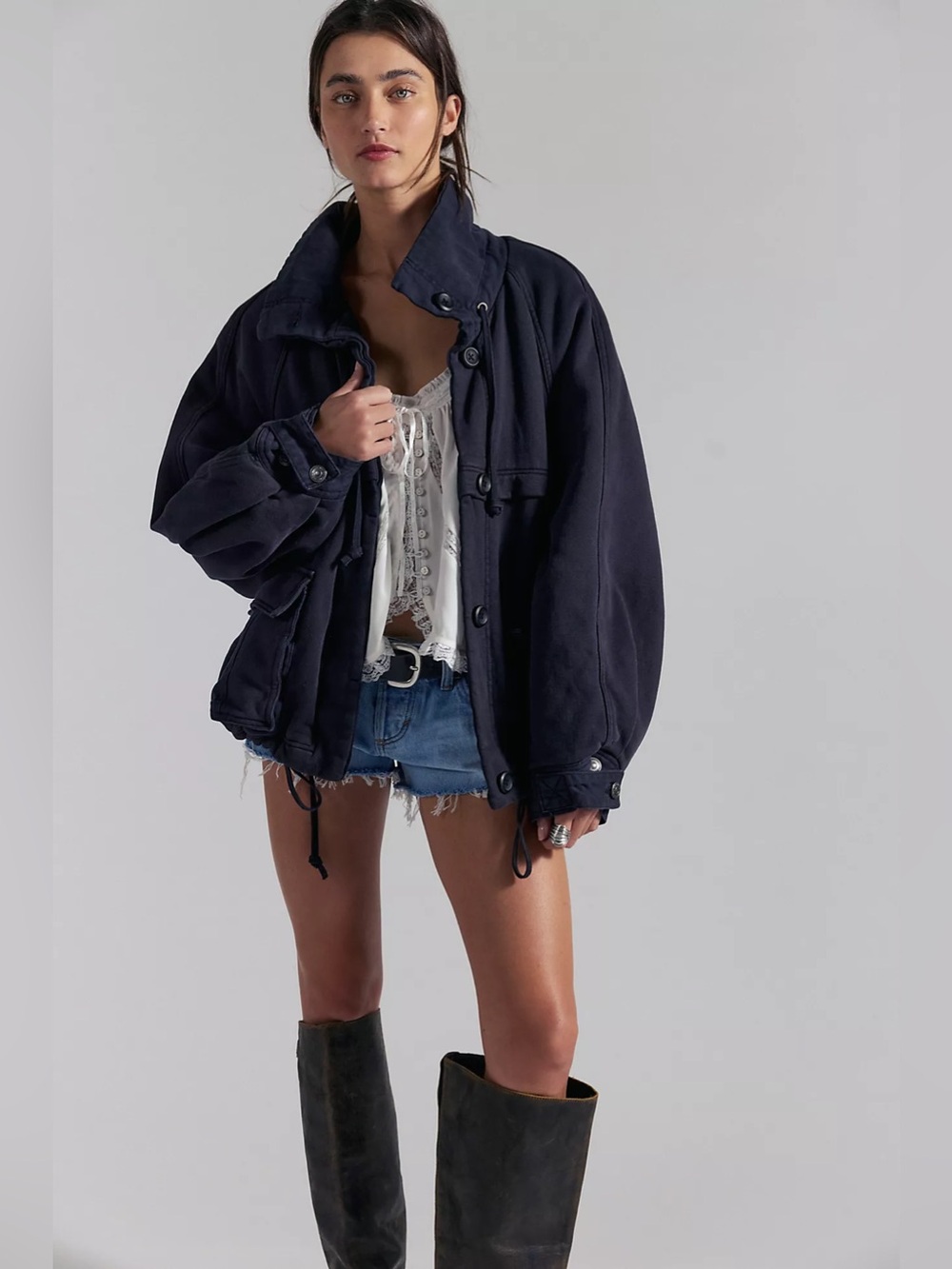 NWT! FP Free People Jojo Washed Oversized Funnel Neck Jacket Sz XS